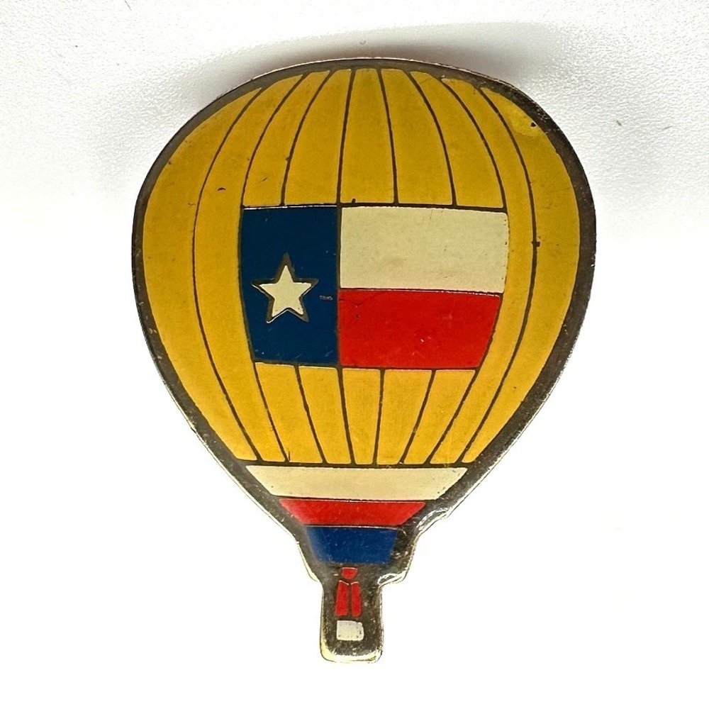 Vintage Hot Air Balloon Lapel Pin Enamel‎ Texas Flag Star Gold Tone Tie Tack